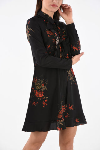 Floral Long Sleve Mini Dress with Bow 