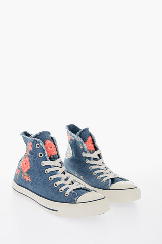 ALL STAR Denim High-Top Sneakers with Flower Embroidery