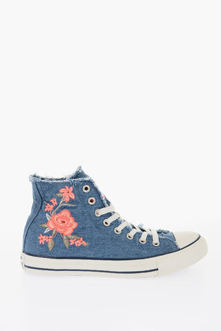 ALL STAR Denim High-Top Sneakers with Flower Embroidery