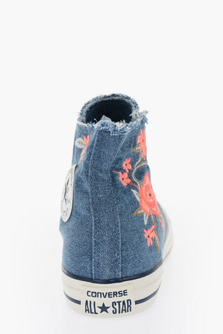 ALL STAR Denim High-Top Sneakers with Flower Embroidery