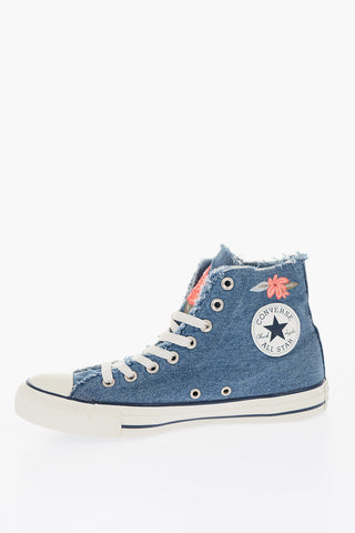 ALL STAR Denim High-Top Sneakers with Flower Embroidery