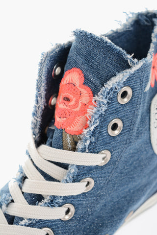 ALL STAR Denim High-Top Sneakers with Flower Embroidery