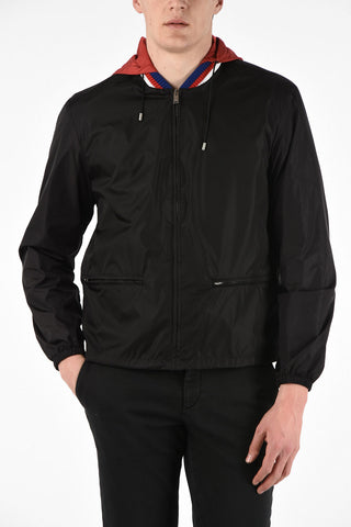 logo print jacket with removable hood