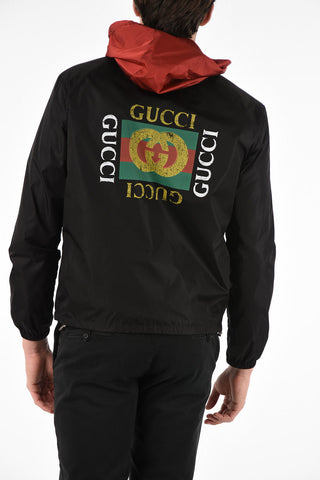 logo print jacket with removable hood