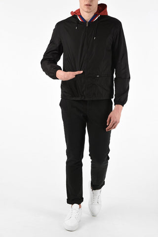 logo print jacket with removable hood