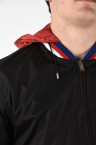 logo print jacket with removable hood