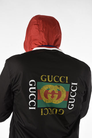 logo print jacket with removable hood