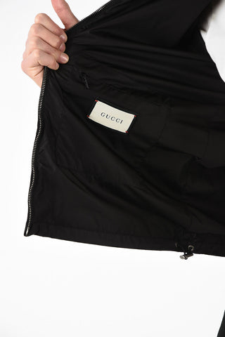 logo print jacket with removable hood