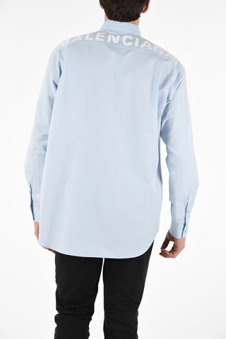 logo print long sleeve button-down collar shirt