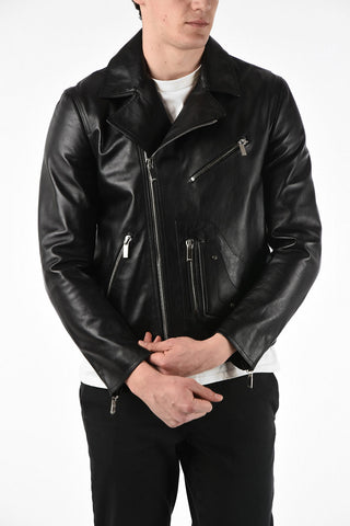 HOMME leather zipped biker jacket