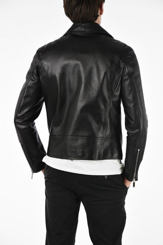 HOMME leather zipped biker jacket