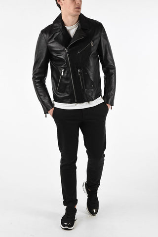 HOMME leather zipped biker jacket