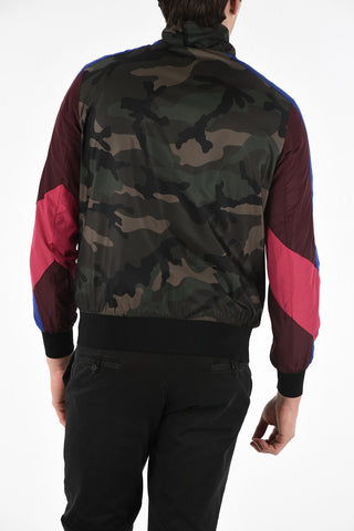 logo print full zip camuflage bomber