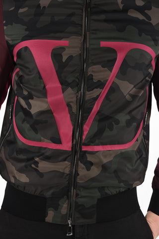 logo print full zip camuflage bomber