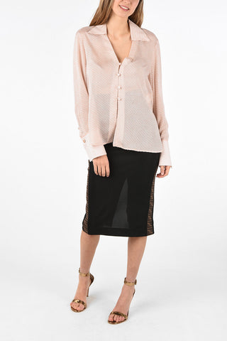 split-back hem below knee Skirt with Logo Side Band