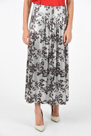 floral-print lurex double split-side hem maxi gonna