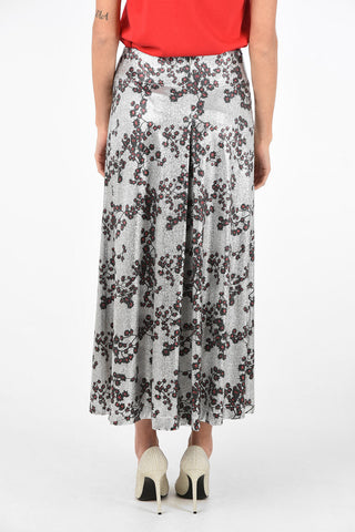 floral-print lurex double split-side hem maxi gonna