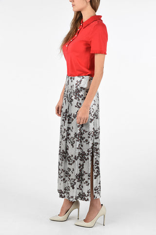 floral-print lurex double split-side hem maxi gonna