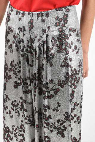 floral-print lurex double split-side hem maxi gonna