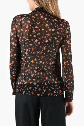 camicia tie-neck sheer stampa stelle