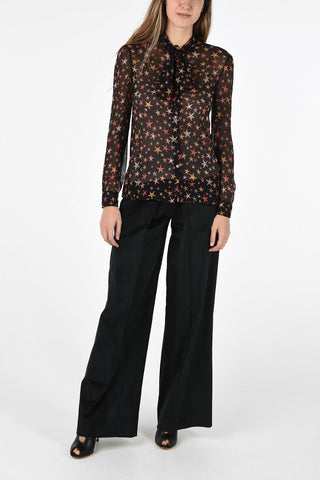camicia tie-neck sheer stampa stelle