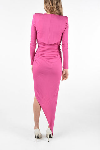 plunging neckline split-side hem Draped Asymmetric dress