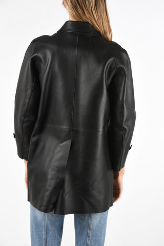 Leather 4-button outerwear jacket