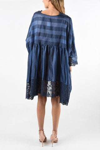 awning striped silk dress with Lace Details