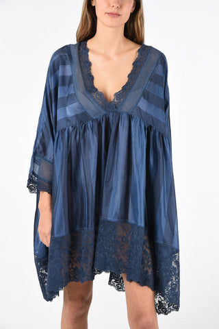 awning striped silk dress with Lace Details