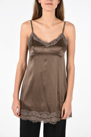 oversized top in seta con pizzo