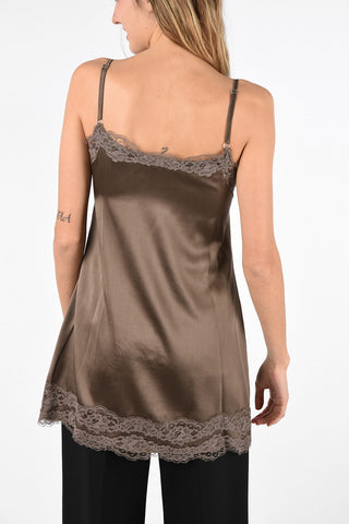 oversized top in seta con pizzo