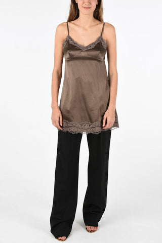 oversized top in seta con pizzo