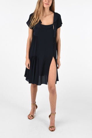 silk split-side hem knee lenght dress