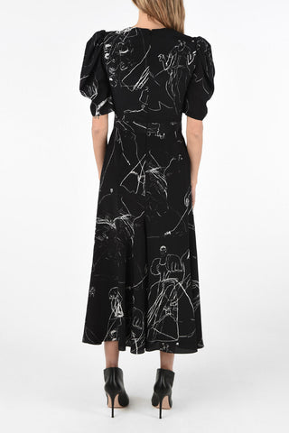 vestito in seta scollo a v con manica bombata