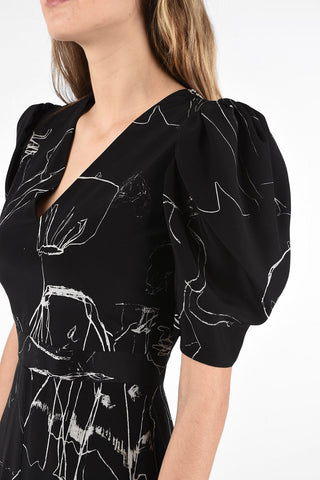 vestito in seta scollo a v con manica bombata