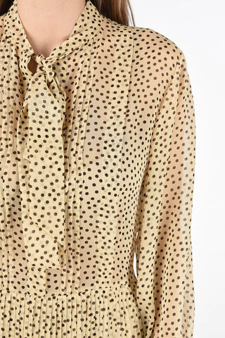 polka dot silk Tie Neck dress