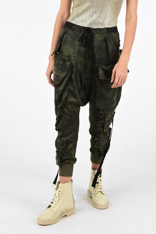 camouflage silk Low-rise waist cargo pants