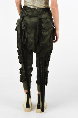 camouflage silk Low-rise waist cargo pants