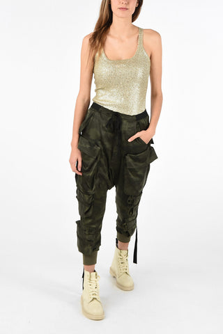 camouflage silk Low-rise waist cargo pants