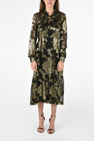 brocade Silk Blend Tie Neck shirtdress