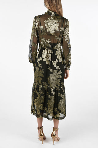 brocade Silk Blend Tie Neck shirtdress
