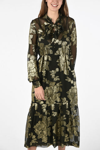 brocade Silk Blend Tie Neck shirtdress