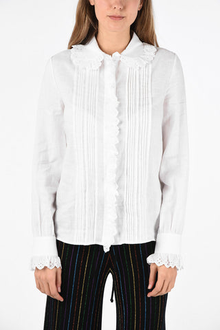 camicia pin tuck in Misto Lino con polsini a volant