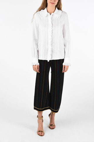 camicia pin tuck in Misto Lino con polsini a volant