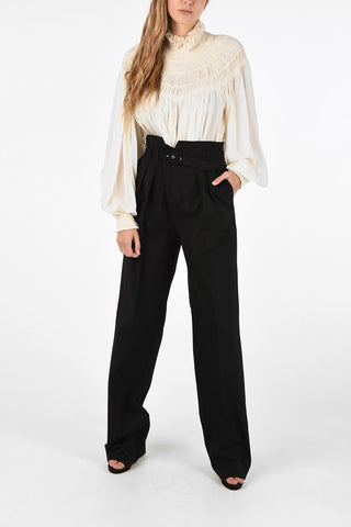 high-rise waist double pleat trousers with Belt