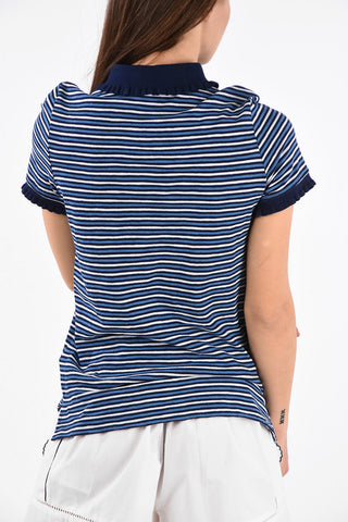 unbalanced striped polo top with Pearls Buttons