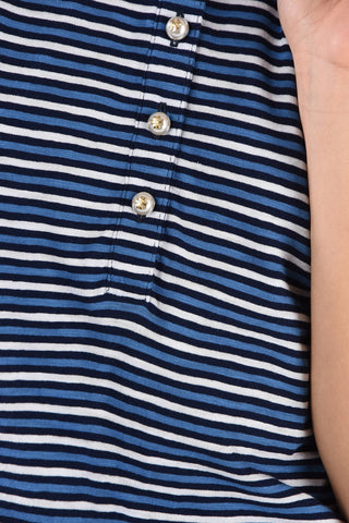 unbalanced striped polo top with Pearls Buttons