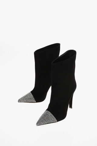 Suede Leather CHRISTIE Ankle Booties with Rhinestoned Point and Heel 11cm