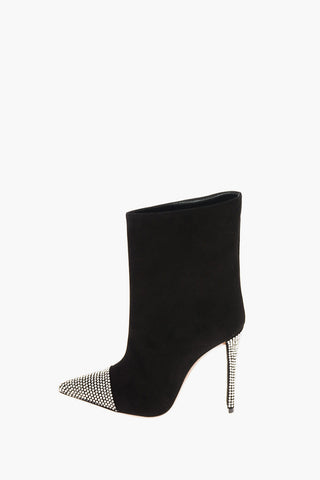 Suede Leather CHRISTIE Ankle Booties with Rhinestoned Point and Heel 11cm