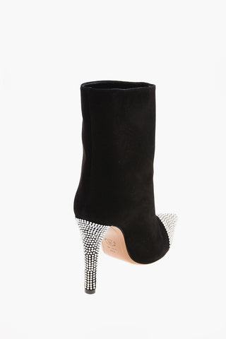 Suede Leather CHRISTIE Ankle Booties with Rhinestoned Point and Heel 11cm